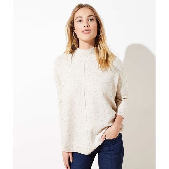 🆕‎ LOFT Flecked Mock Neck Poncho Sweater - Picture 1 of 7